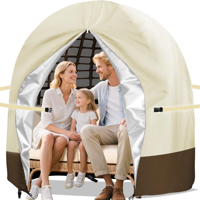 Uthem Double Egg Chair Cover Waterproof 420D Oxford Hanging Outdoor Furniture Covers for Patio Wicker Egg Swing Cocoon Chair, 91x80 Inches,Beige - Image 1